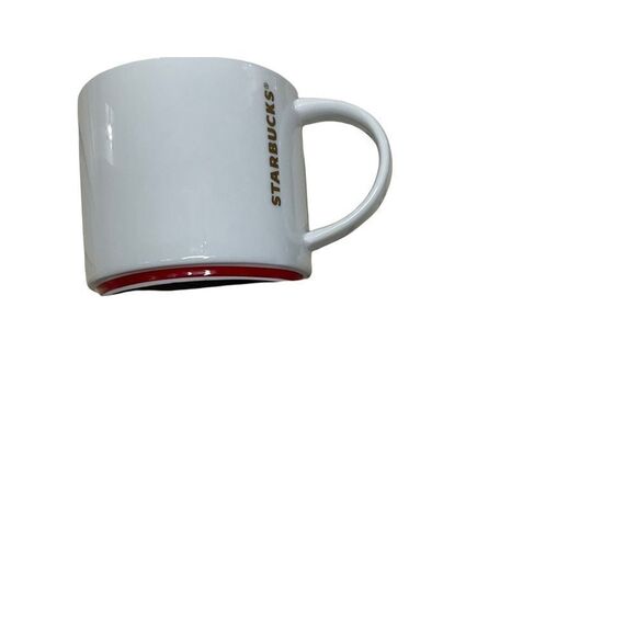 STARBUCKS Coffee Mug.  White Ceramic with Red Rim Around Bottom. - Picture 2 of 5